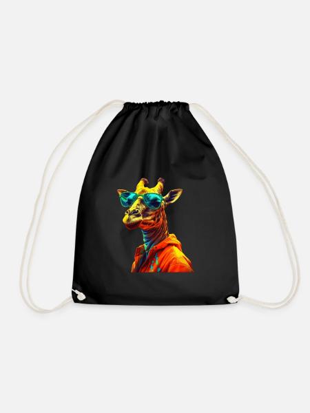 Giraffe mit Sonnenbrille Bunt Coole Giraffen - Turnbeutel - Schwarz