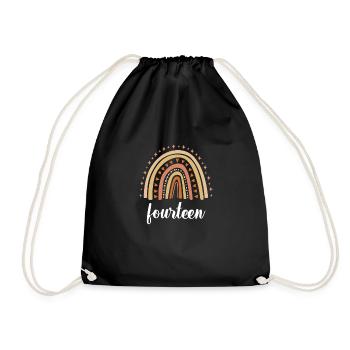 Orange Rainbow Fourteen years 14th birthday - Drawstring Bag - black - Front