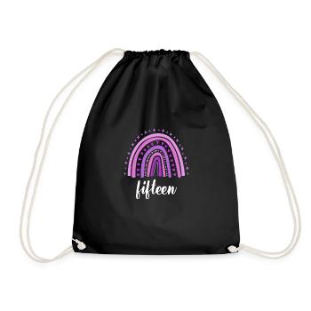 Purple Rainbow Fifteen Years 15th Birthday - Drawstring Bag - black - Front