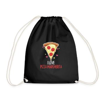 Funny Pizza Margherita Cool Food Slice Eater - Drawstring Bag - black - Front