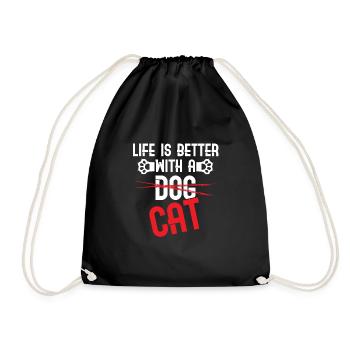 Kitten Life Is Better With A Cat Pet Dog Puppy Gif - Drawstring Bag - black - Front