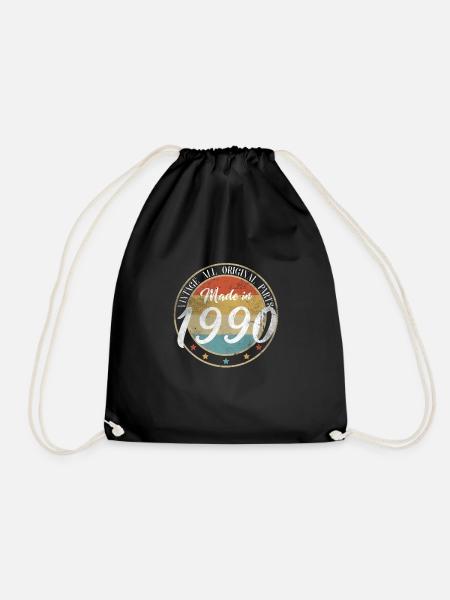 Vintage Made In 1990 shirt gift 30th birthday - Drawstring Bag - black