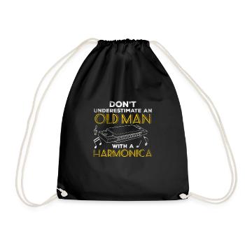 Don't Understimate An Old Man With A Harmonica - Drawstring Bag - black - Front