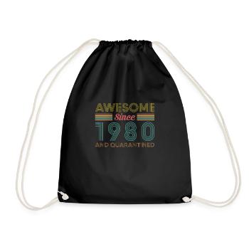 Awesome Since 1980 And Quarantine T-Shirt - Drawstring Bag - black - Front