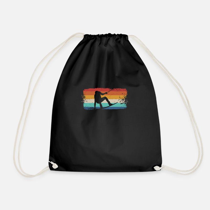 Vintage retro wakeboarding shirt wakeboarder - Drawstring Bag - black