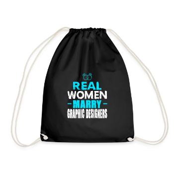 Real Women marry Graphic Designer Gift Idea - Drawstring Bag - black - Front