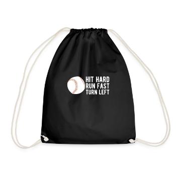 Hit Hard Run Fast Turn Left Baseball Shirt - Turnbeutel - Schwarz - Vorne