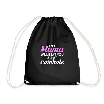 This Mom Will Beat You All At Cornhole - Drawstring Bag - black - Front