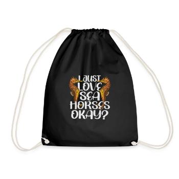 Funny Seahorse Mermaid Fish Water Ocean - Drawstring Bag - black - Front