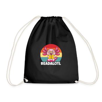 Axolotl Book Reader Reading Literature Bookworm - Drawstring Bag - black - Front