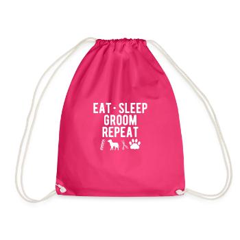 Eat Sleep Groom Repeat Shirt Dog Hairdresser - Drawstring Bag - fuchsia - Front