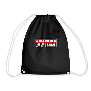 Warning I Shoot Animals Shirt Geschenk - Turnbeutel - Schwarz - Vorne