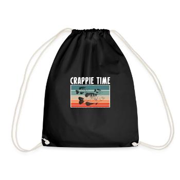 Vintage Retro Crappie Time Shirt - Drawstring Bag - black - Front
