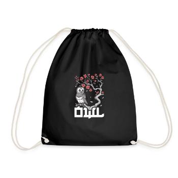 Sakura Japanese Spring Owl Cute Owl Owl Lover - Drawstring Bag - black - Front