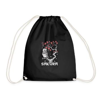 Sakura Japanese Spring Owl Cute Owl Owl Lover - Drawstring Bag - black - Front