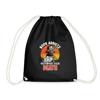 Reading Grim Reaper book lover literature, - Drawstring Bag - black - Front