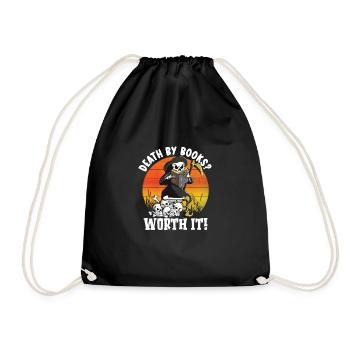 Reading Grim Reaper book lover's literature, - Drawstring Bag - black - Front