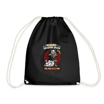 Reading Grim Reaper book lover literature, - Drawstring Bag - black - Front