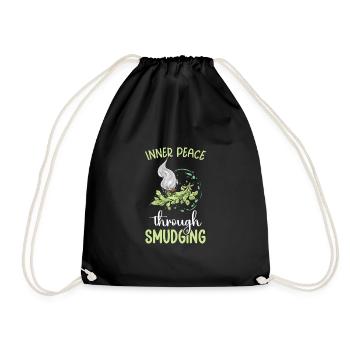 Smudge Sage Feather Spiritual Witchcraft Meditate - Drawstring Bag - black - Front