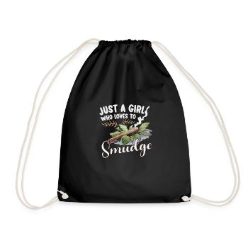 Smudge Sage Feather Spiritual Witchcraft Meditate - Drawstring Bag - black - Front