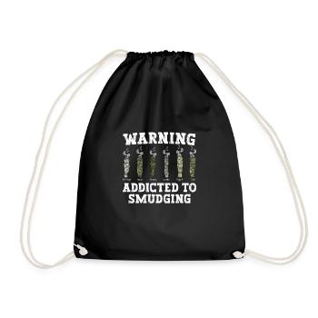 Smudge Sage Feather Spiritual Witchcraft Meditate - Drawstring Bag - black - Front