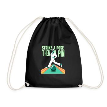 Funny bowling team bowler strike bowling club - Drawstring Bag - black - Front