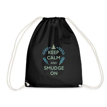 Smudge Sage Feather Spiritual Witchcraft Meditate - Drawstring Bag - black - Front
