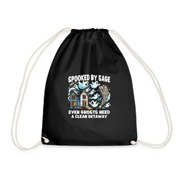 Smudge Sage Feather Spiritual Witchcraft Meditate - Drawstring Bag - black - Front