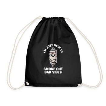 Smudge Sage Feather Spiritual Witchcraft Meditate - Drawstring Bag - black - Front