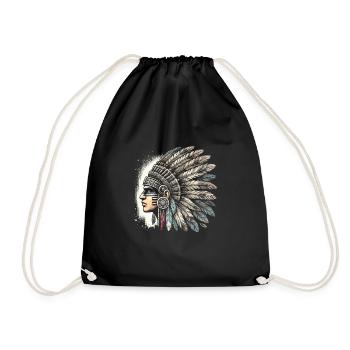 Aztec warrior with traditional - Drawstring Bag - black - Front