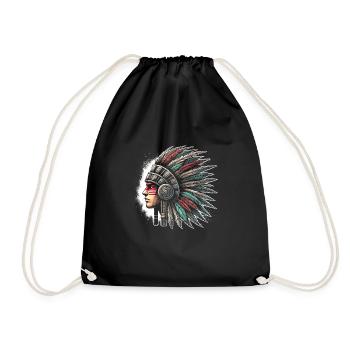 Aztec warrior with traditional - Drawstring Bag - black - Front