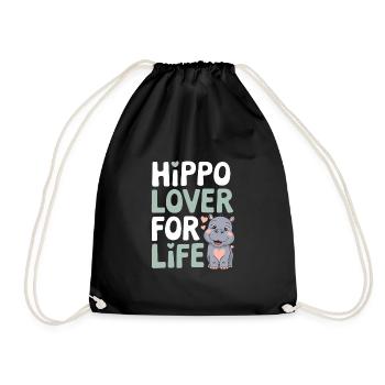 Adorable Baby Hippo Artwork for Hippo Lovers - Drawstring Bag - black - Front