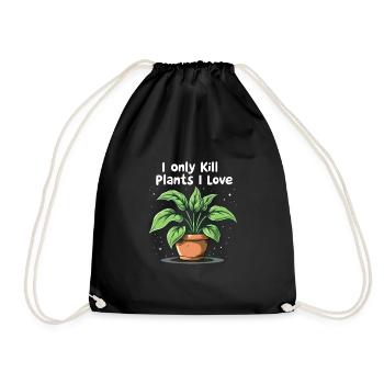 Plant Parent Black Thumb Funny Plant Care Struggle - Drawstring Bag - black - Front