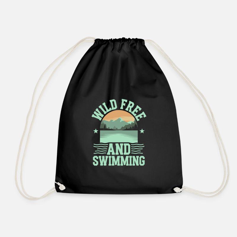 Wild Swimming Outdoor Adventure and Open - Drawstring Bag - black