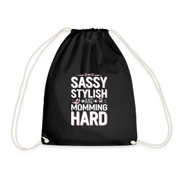 "cool mom", fun, relatable parenting and - Drawstring Bag - black - Front