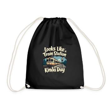 Train Ride -locomotive Adventure - Drawstring Bag - black - Front