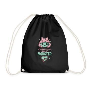 Kawaii Horror Creepy Cute Pastel Goth Sweet Spooky - Drawstring Bag - black - Front