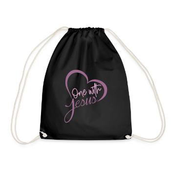 One With Jesus Christ Heart Bible Quote Shirts - Drawstring Bag - black - Front