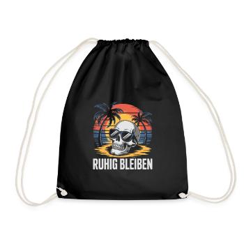 Skull mit Basecap Sonnenbrille am Strand - Turnbeutel - Schwarz - Vorne