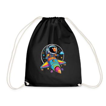 Petit astronaute dans un vaisseau spatial coloré dans l’espace - Sac de sport léger - noir - Devant