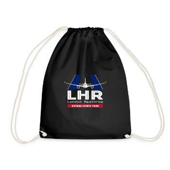 LHR London Heathrow Airport UK - Plane Design - Drawstring Bag - black - Front