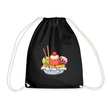 Retro vintage grunge style ice cream cup - Drawstring Bag - black - Front