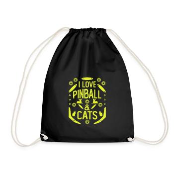 I Love Pinball & Cats for gamers - Drawstring Bag - black - Front