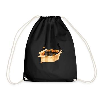 Chat espiègle dans une boîte en carton pleine de feuilles d’automne - Sac de sport léger - noir - Devant