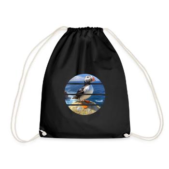 Puffin on a cliff - Drawstring Bag - black - Front