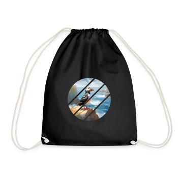 Puffin on a cliff - Drawstring Bag - black - Front