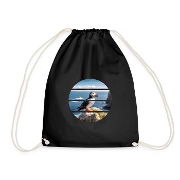 Puffin on a cliff - Drawstring Bag - black - Front