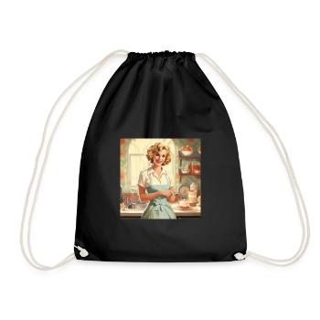 Vintage Hausfrau 50er Jahre - Retro Küche & Backen - Turnbeutel - Schwarz - Vorne