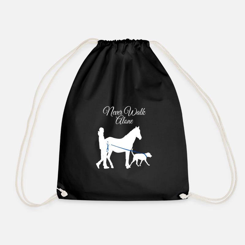 Never Walk Alone Horse Dog - Drawstring Bag - black