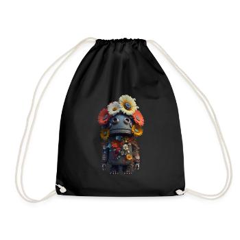 Flower Power Robot - Turnbeutel - Schwarz - Vorne